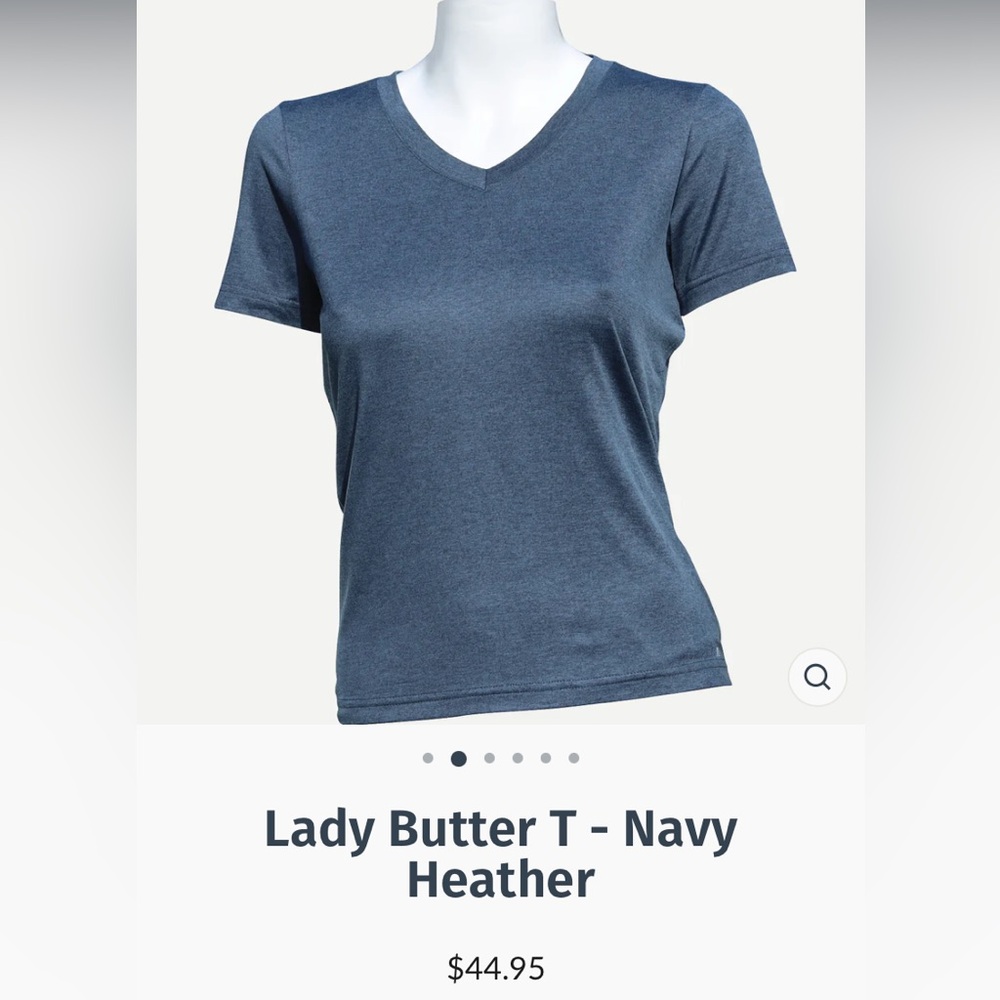 AndersonOrd Ladies Butter T-shirt - V neck in navy heather. size L NWT
